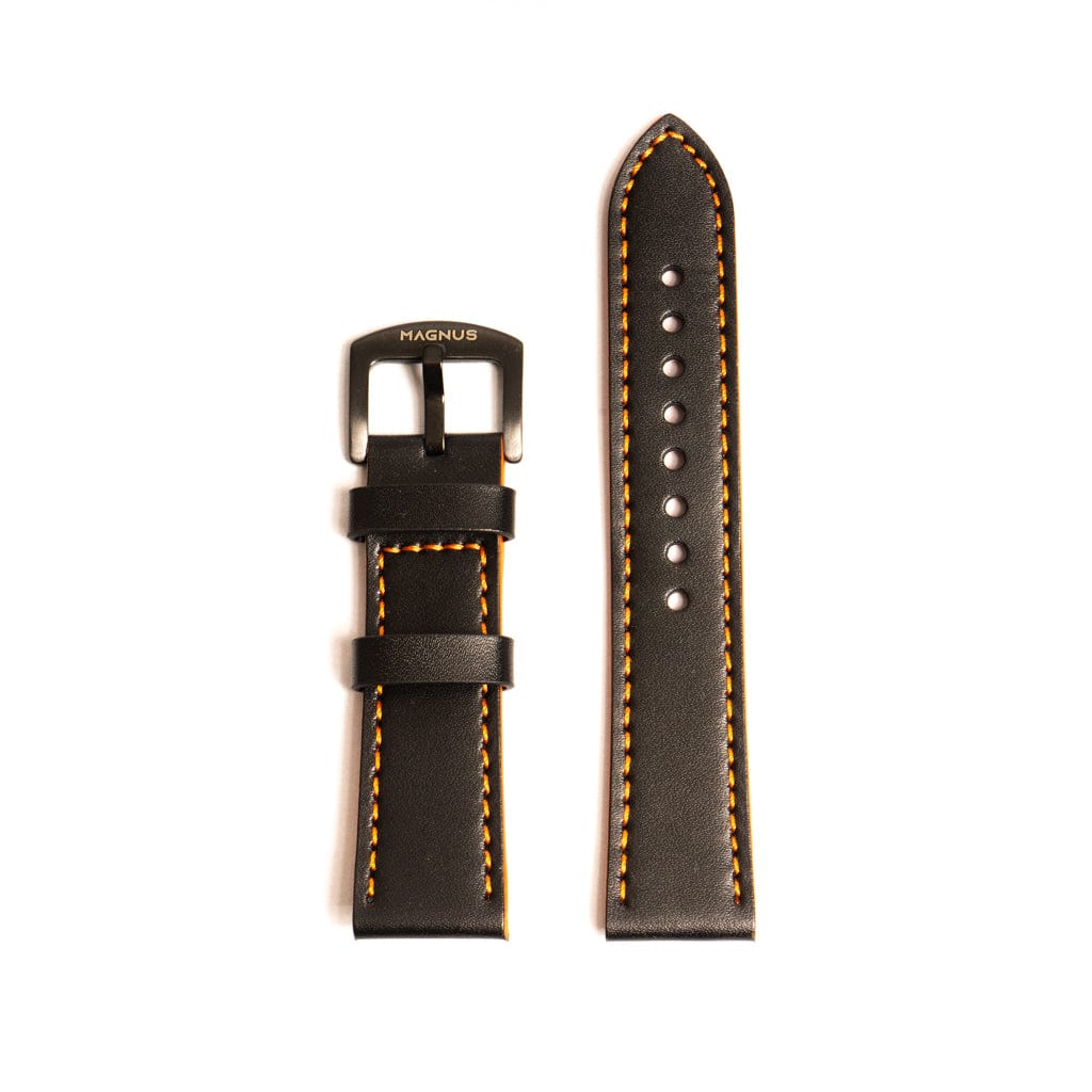 Black & Orange Leather Race Strap - Magnus Watch