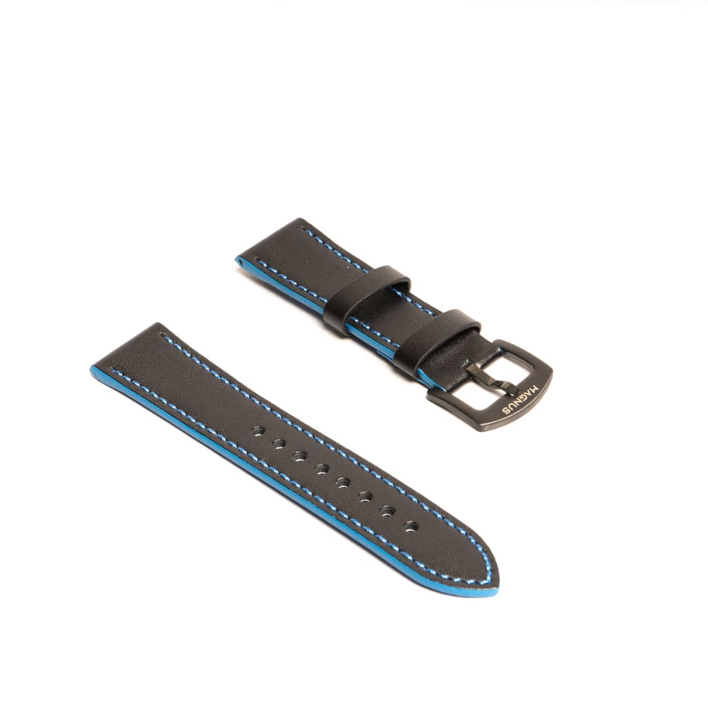 Black & Blue Leather Race Strap - Magnus Watch