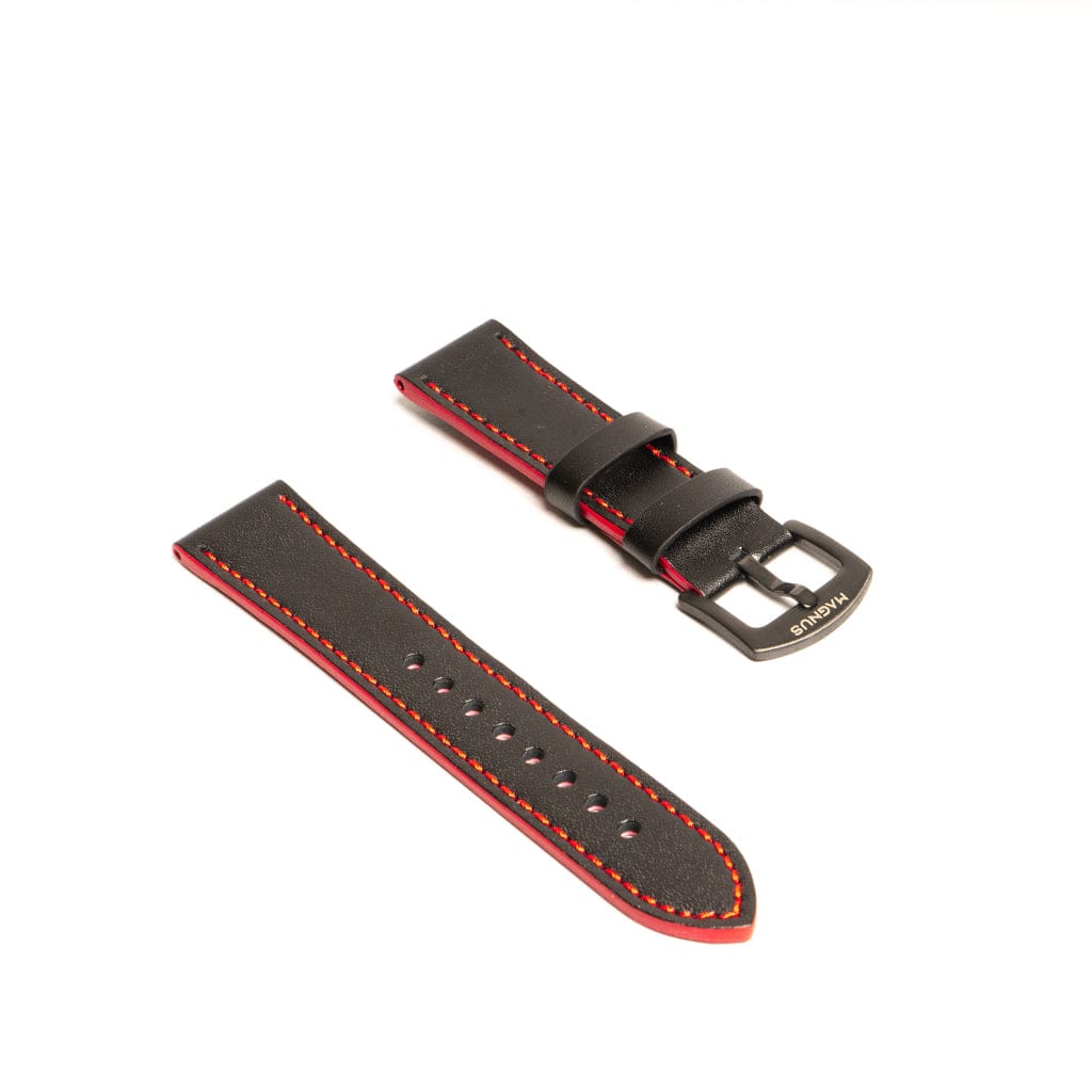 Black & Red Leather Race Strap - Magnus Watch